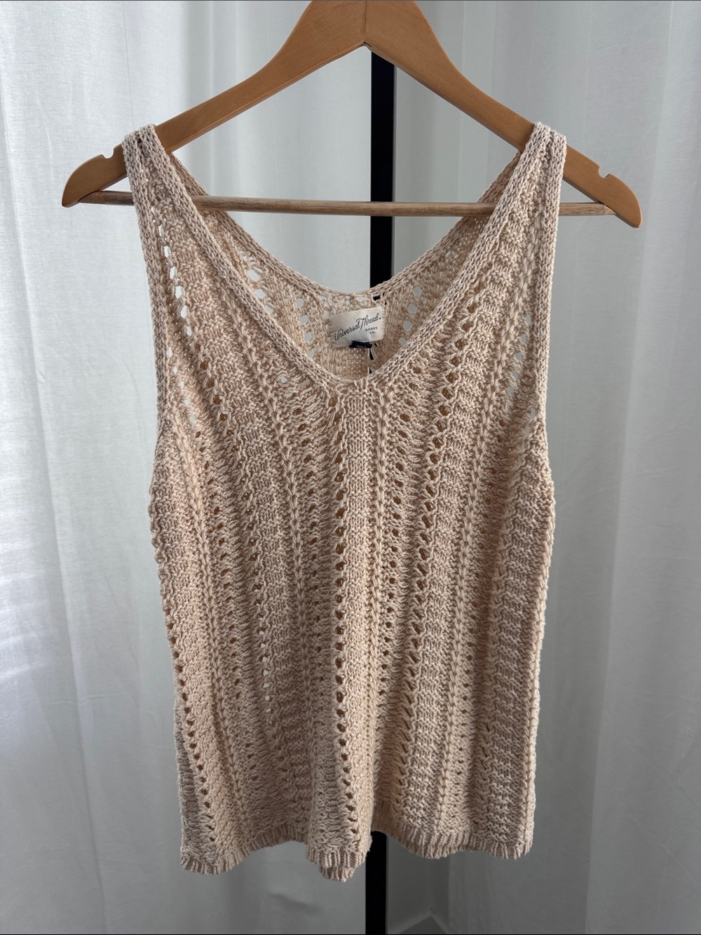 Universal Thread Beige Open-Knit V-Neck Swim Coverup Tank
